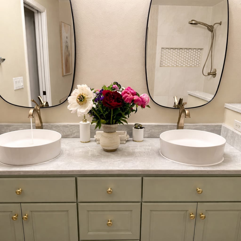 Sage vanity, marble top